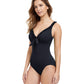 Side View Of Profile By Gottex Frill Me Tie Front Underwire V-Neck One Piece Swimsuit | PROFILE FRILL ME BLACK