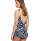 Back View Of Profile By Gottex Black Swan V-Neck Tie Knot Skirted One Piece Swimsuit | PROFILE BLACK SWAN