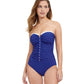 Front View Of Profile By Gottex French Pleats Shirred Front Bandeau Strapless One Piece Swimsuit | PROFILE FRENCH PLEATS DEEP BLUE