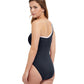 Back View Of Profile By Gottex French Pleats Ruffle One Shoulder One Piece Swimsuit | PROFILE FRENCH PLEATS BLACK