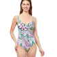 Front View Of Profile By Gottex Tropic Boom V-Neck Surplice One Piece Swimsuit | PROFILE TROPIC BOOM GREEN