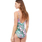 Back View Of Profile By Gottex Tropic Boom V-Neck Surplice One Piece Swimsuit | PROFILE TROPIC BOOM GREEN