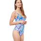 Side View Of Profile By Gottex Tropic Boom V-Neck Surplice One Piece Swimsuit | PROFILE TROPIC BOOM BLUE