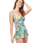 Side View Of Profile By Gottex Tropic Boom Bandeau Strapless Shirred Swimdress | PROFILE TROPIC BOOM GREEN
