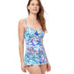 Side View Of Profile By Gottex Tropic Boom Bandeau Strapless Shirred Swimdress | PROFILE TROPIC BOOM BLUE