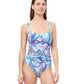 Front View Of Profile By Gottex Tropic Boom D-Cup Underwire One Piece Swimsuit | PROFILE TROPIC BOOM BLUE