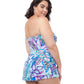 Back View Of Profile By Gottex Tropic Boom Bandeau Strapless Swimdress | PROFILE TROPIC BOOM BLUE
