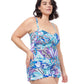Side View Of Profile By Gottex Tropic Boom Bandeau Strapless Swimdress | PROFILE TROPIC BOOM BLUE
