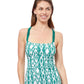 Front View Of Profile By Gottex Iota D-Cup Scoop Neck Underwire Tankini Top | PROFILE IOTA EMERALD AND WHITE