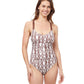 Front View Of Profile By Gottex Iota Round Neck One Piece Swimsuit | PROFILE IOTA BROWN AND WHITE