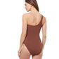 Back View Of Profile By Gottex Iota One Shoulder One Piece Swimsuit | PROFILE IOTA DARK BROWN