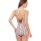Back View Of Profile By Gottex Iota Deep V-Neck One Piece Swimsuit | PROFILE IOTA BROWN AND WHITE