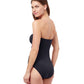 Back View Of Profile By Gottex Dandy Shirred Front Bandeau Strapless One Piece Swimsuit | PROFILE DANDY BLACK