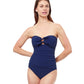 Front View Of Profile By Gottex Dandy Shirred Front Bandeau Strapless One Piece Swimsuit | PROFILE DANDY NAVY