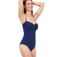 Side View Of Profile By Gottex Dandy Shirred Front Bandeau Strapless One Piece Swimsuit | PROFILE DANDY NAVY