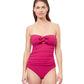 Front View Of Profile By Gottex Dandy Shirred Front Bandeau Strapless One Piece Swimsuit | PROFILE DANDY CHERRY