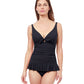 Front View Of Profile By Gottex Dandy Tie Front V-Neck Swimdress | PROFILE DANDY BLACK