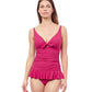 Front View Of Profile By Gottex Dandy Tie Front V-Neck Swimdress | PROFILE DANDY CHERRY