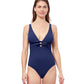 Front View Of Profile By Gottex Dandy Deep V-Neck One Piece Swimsuit | PROFILE DANDY NAVY