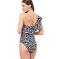 Back View Of Profile By Gottex Summer Time Ruffle One Shoulder One Piece Swimsuit | PROFILE SUMMER TIME BLACK AND WHITE