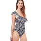 Side View Of Profile By Gottex Summer Time Ruffle One Shoulder One Piece Swimsuit | PROFILE SUMMER TIME BLACK AND WHITE
