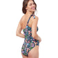 Back View Of Profile By Gottex Flora Ruffle One Shoulder One Piece Swimsuit | PROFILE FLORA BLACK