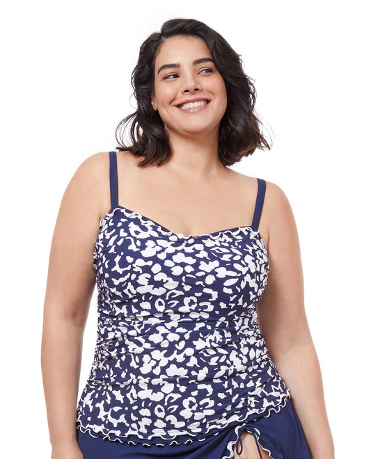 Front View Of Profile By Gottex Pop Floras Shirred Underwire Tankini Top | PROFILE POP FLOWER WHITE