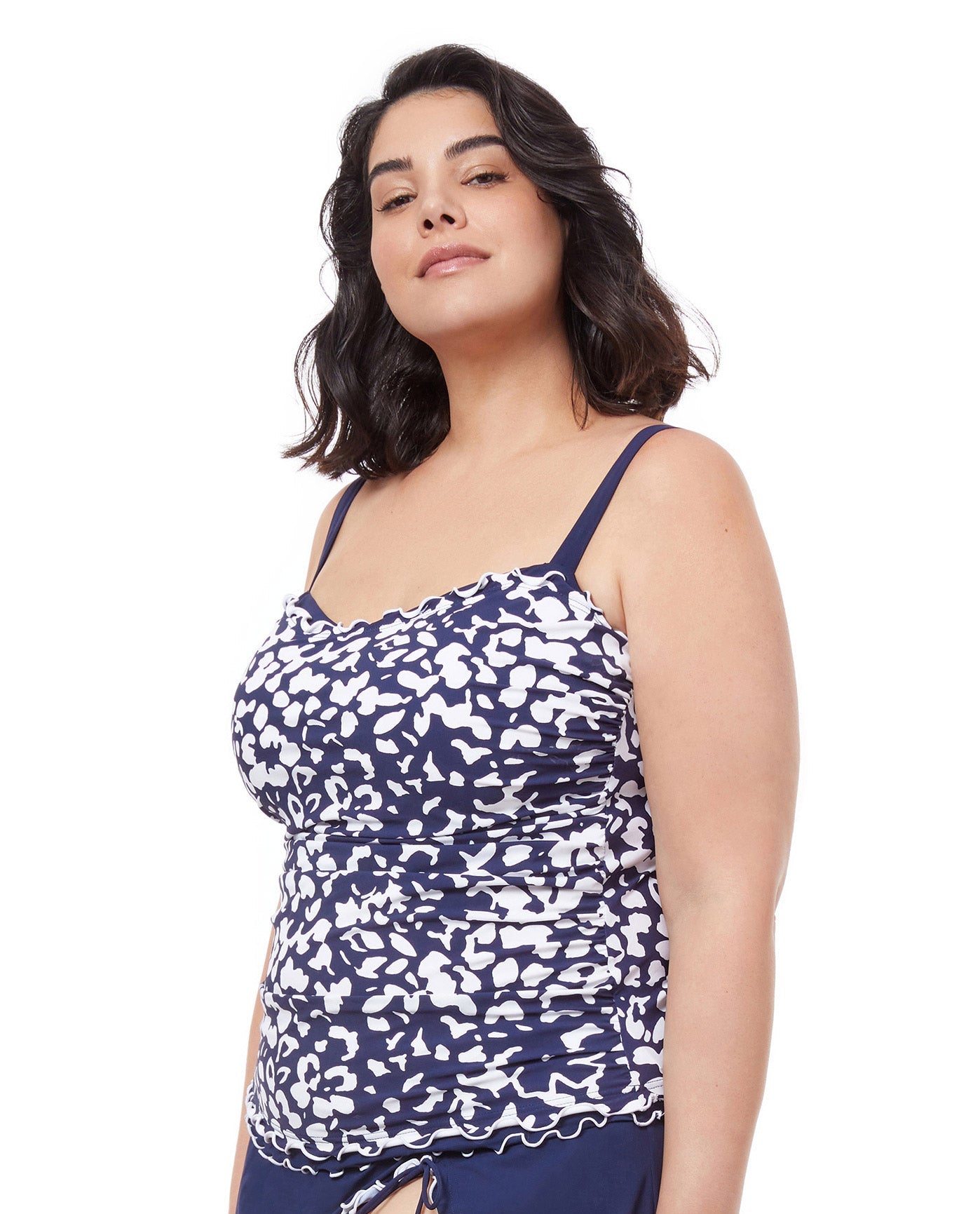 Side View Of Profile By Gottex Pop Floras Shirred Underwire Tankini Top | PROFILE POP FLOWER WHITE