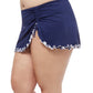 Side View Of Profile By Gottex Pop Floras Plus Size Side Slit Cinch Swim Skirt | PROFILE POP FLOWER NAVY