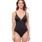 Front View Of Profile By Gottex Unchain My Heart V-Neck One Piece Swimsuit | PROFILE UNCHAIN MY HEART BLACK