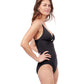 Side View Of Profile By Gottex Unchain My Heart V-Neck One Piece Swimsuit | PROFILE UNCHAIN MY HEART BLACK