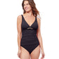 Front View Of Profile By Gottex Unchain My Heart D-Cup Plunge V-Neck One Piece Swimsuit | PROFILE UNCHAIN MY HEART BLACK