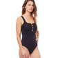Side View Of Profile By Gottex Rendezvous Square Neck Ruffle One Piece Swimsuit | PROFILE RENDEZVOUS