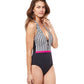 Side View Of Profile By Gottex Enya Deep V Halter One Piece Swimsuit | PROFILE ENYA BLACK