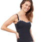 Side View Of Profile By Gottex Enya D-Cup Shirred Underwire Tankini Top | PROFILE ENYA BLACK AND WHITE