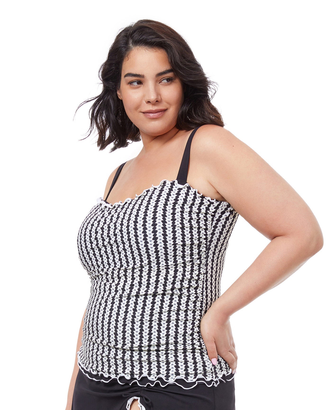 Side View Of Profile By Gottex Enya Shirred Underwire Tankini Top | PROFILE ENYA BLACK AND WHITE