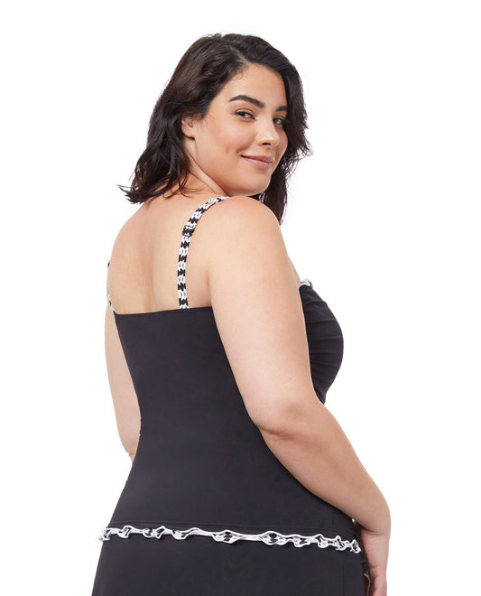 Back View Of Profile By Gottex Enya Shirred Underwire Tankini Top | PROFILE ENYA BLACK AND WHITE