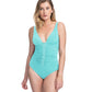 Front View Of Profile By Gottex Moto E-Cup Lace Up V-Neck Plunge Shirred One Piece Swimsuit | PROFILE MOTO DUSK SEA FOAM
