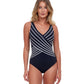 Front View Of Gottex Essentials Embrace V-Neck Surplice One Piece Swimsuit | Gottex Embrace Black And White