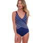Front View Of Gottex Essentials Embrace V-Neck Surplice One Piece Swimsuit | Gottex Embrace Navy And White