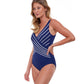 Side View View Of Gottex Essentials Embrace V-Neck Surplice One Piece Swimsuit | Gottex Embrace Navy And White
