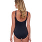 Back View Of Gottex Essentials Embrace Full Coverage Square Neck One Piece Swimsuit | Gottex Embrace Black And White
