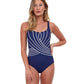Front View Of Gottex Essentials Embrace Full Coverage Square Neck One Piece Swimsuit | Gottex Embrace Navy And White