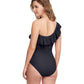 Back View Of Profile By Gottex Tutti Frutti Ruffle One Shoulder One Piece Swimsuit | PROFILE TUTTI FRUTTI BLACK