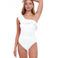 Front View Of Profile By Gottex Tutti Frutti Ruffle One Shoulder One Piece Swimsuit | PROFILE TUTTI FRUTTI WHITE
