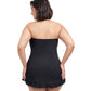 Back View Of Profile By Gottex Tutti Frutti Plus Size Cross Over Bandeau Strapless Swimdress | PROFILE TUTTI FRUTTI BLACK