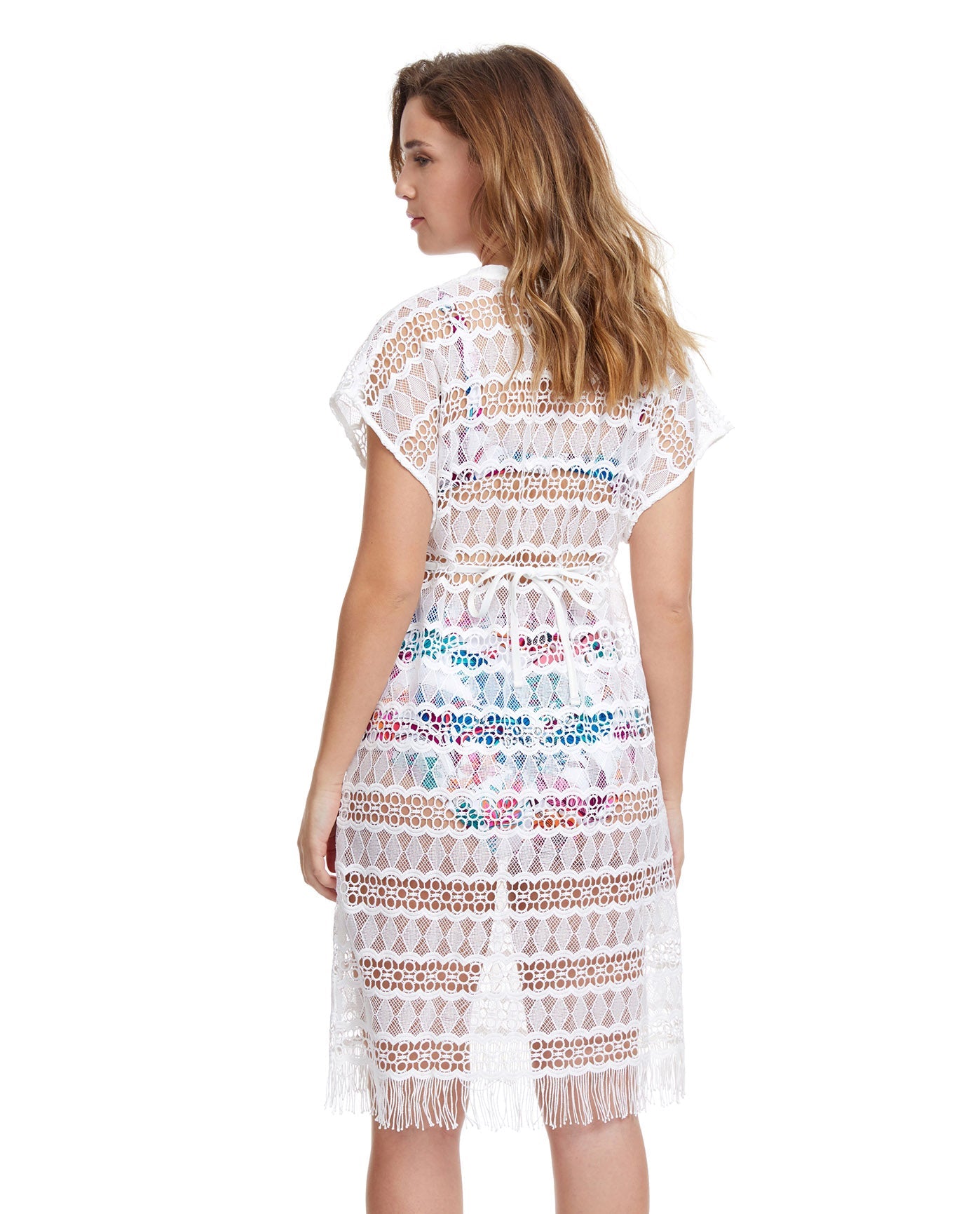 Back View Of Profile By Gottex Tutti Frutti Crochet Cover Up Dress | PROFILE TUTTI FRUTTI WHITE