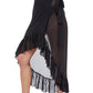 Side View Of Profile By Gottex Tutti Frutti Ruffled High Low Mesh Cover Up Wrap Skirt | PROFILE TUTTI FRUTTI BLACK