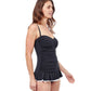 Side View Of Profile By Gottex Tutti Frutti Bandeau Strapless Shirred Swimdress | PROFILE TUTTI FRUTTI BLACK AND WHITE