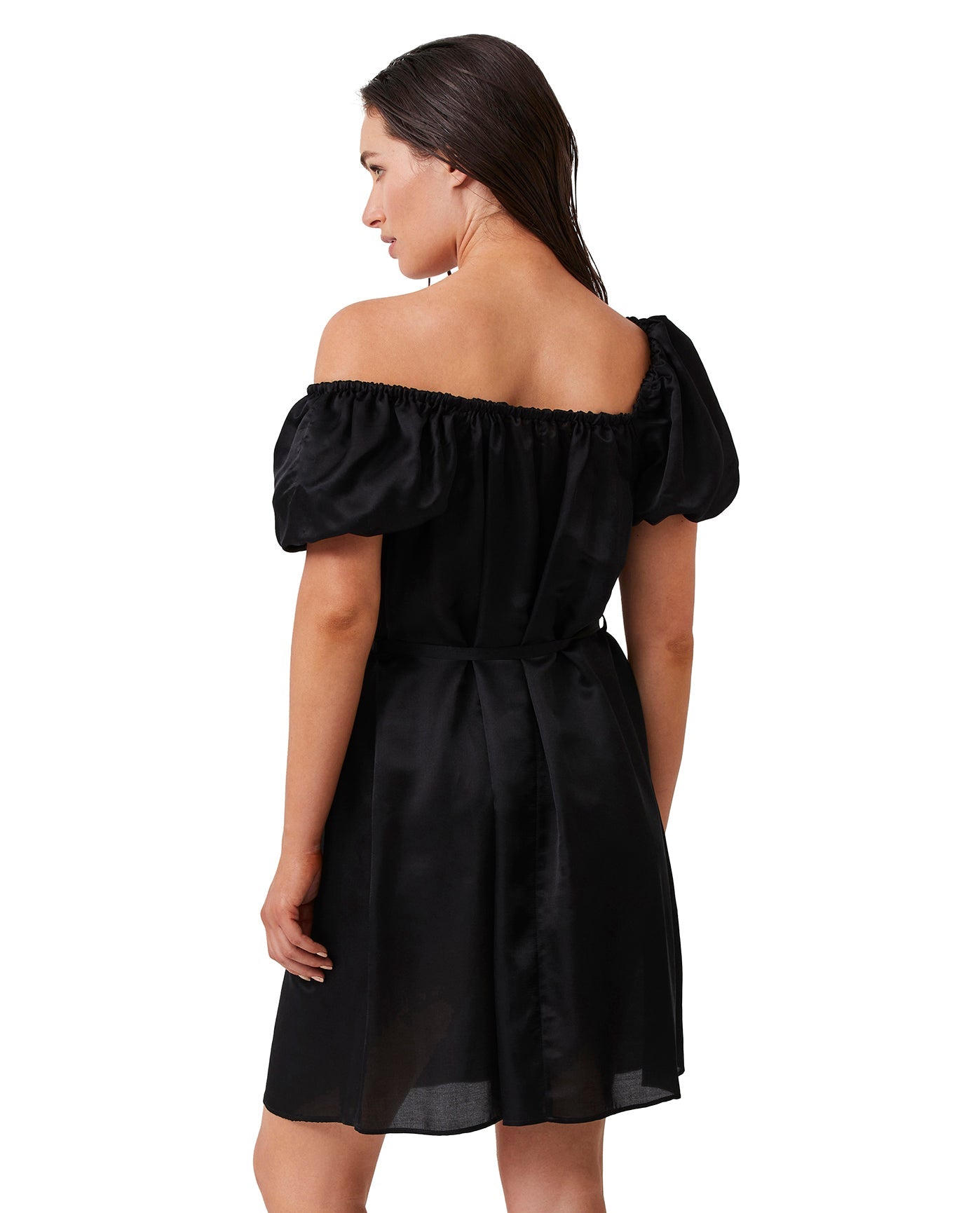 Back View Of Luma Puff Sleeve Dress Cover Up | LUMA BLACK